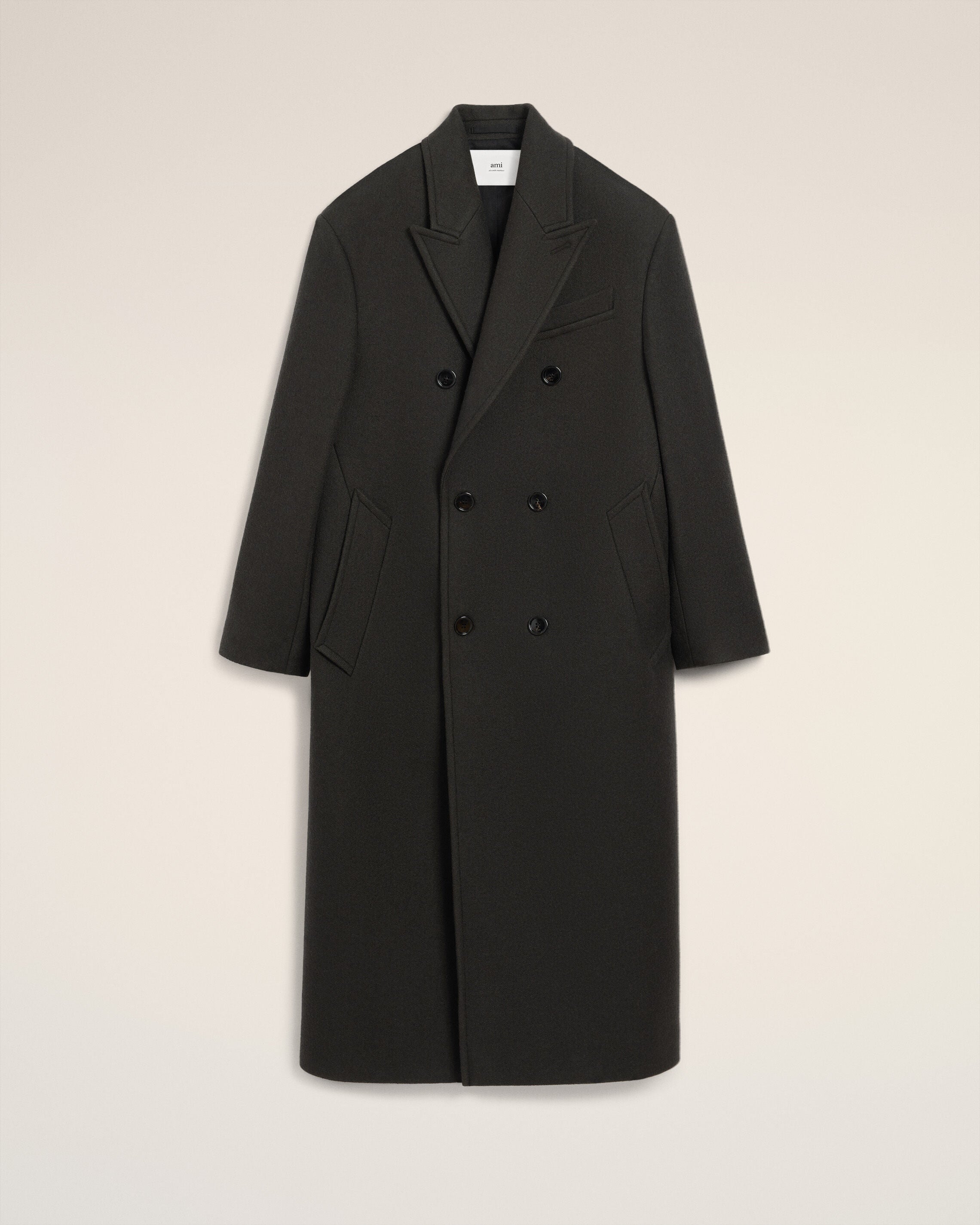 ANTHRACITE Black Wool Double Breasted Long Coat | AMI PARIS
