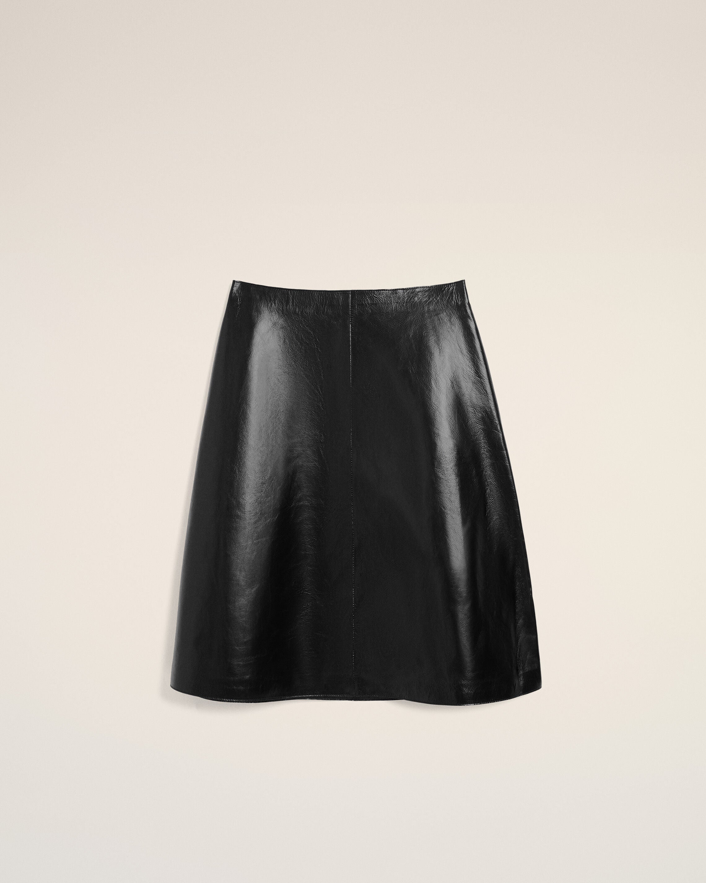 BLACK Black Lamb Leather Midi Trapeze Skirt | Ami Paris