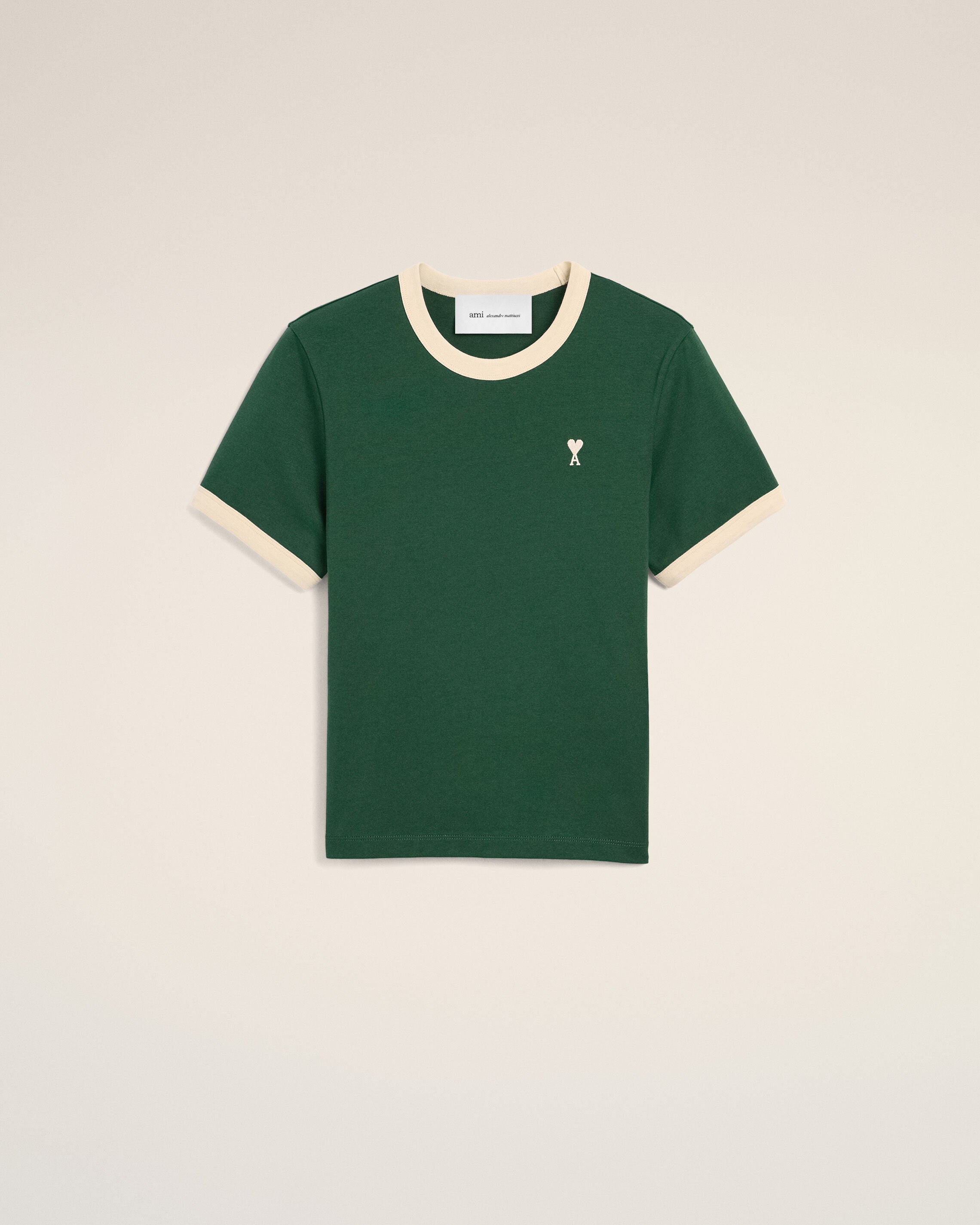 グリーン コントラスト コットン Tシャツ Ami de Coeur ボトルグリーン