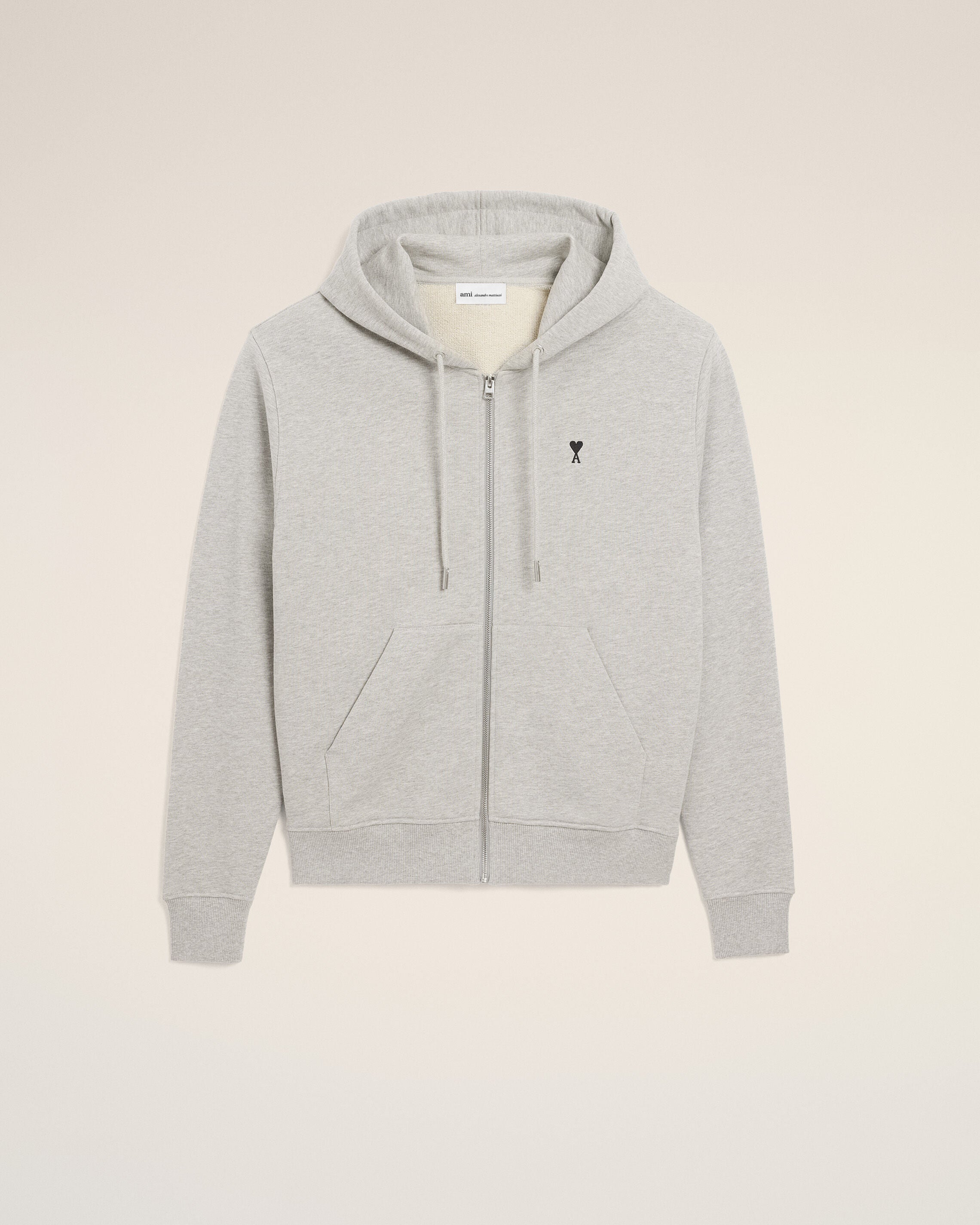 HEATHER ASH GREY Grey Cotton Zipped Ami De Coeur Hoodie | AMI PARIS