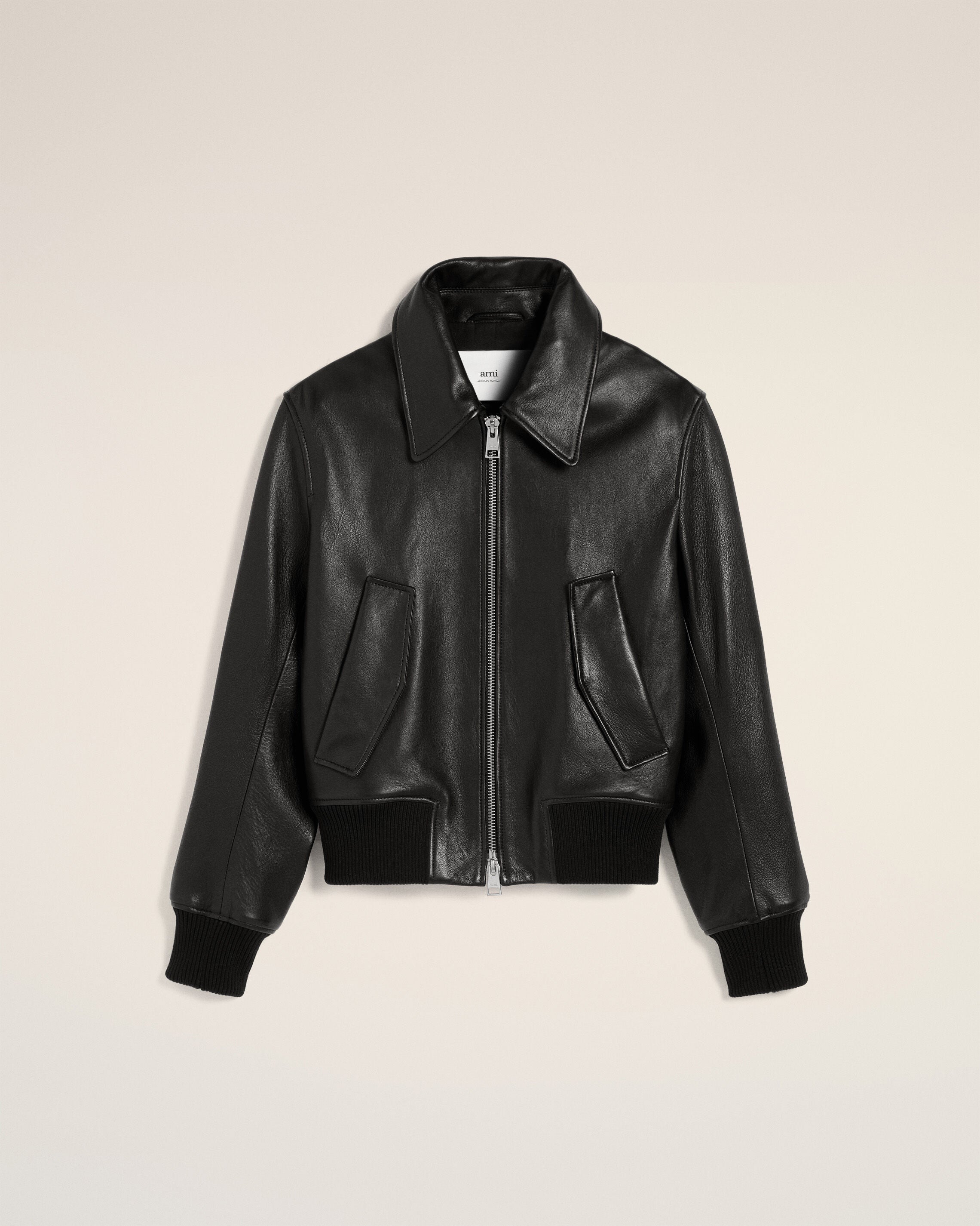 Black Leather Zipped Jacket | AMI PARIS