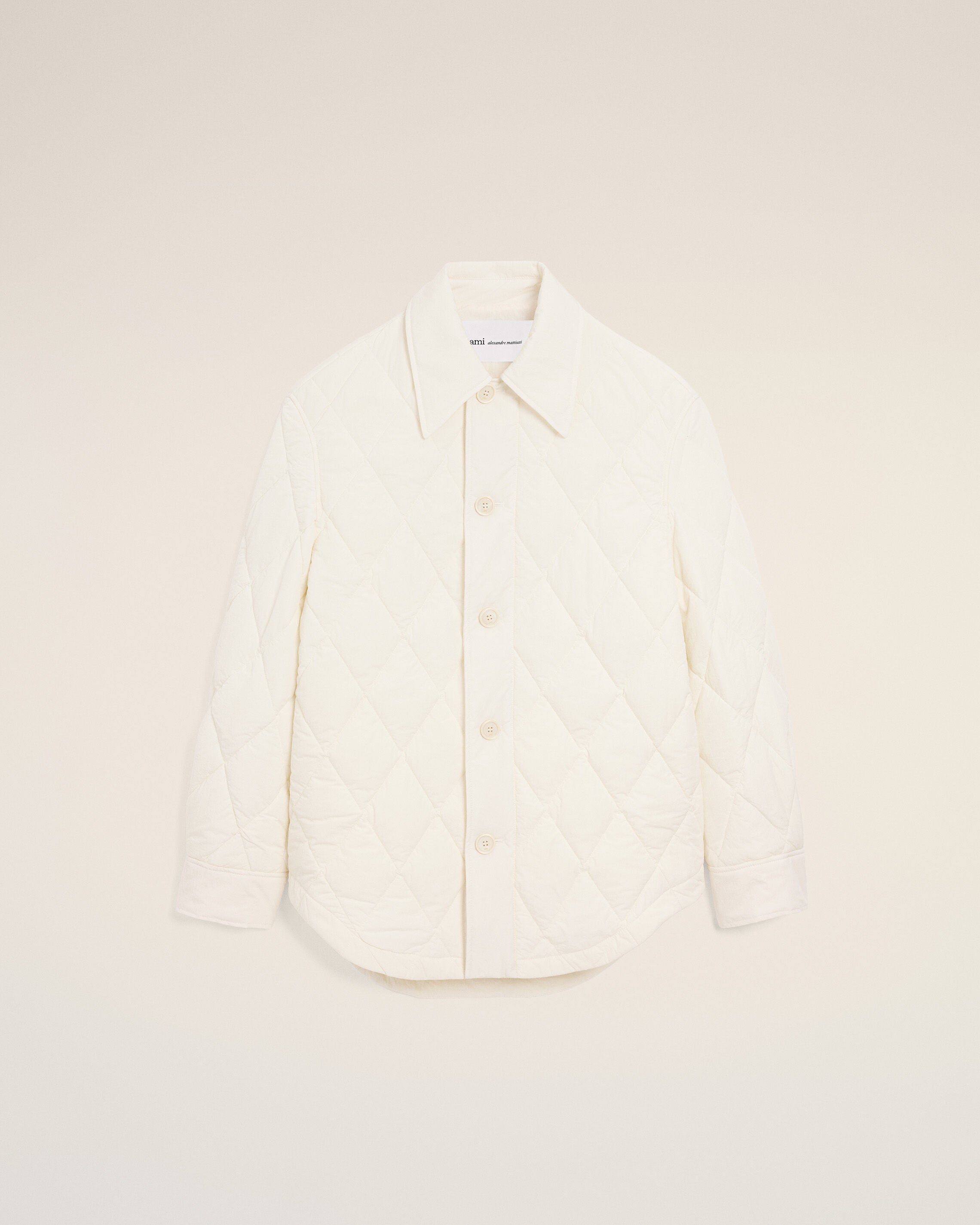 ホワイト ナイロン中綿入り ボタン付きジャケット ホワイトクリーム