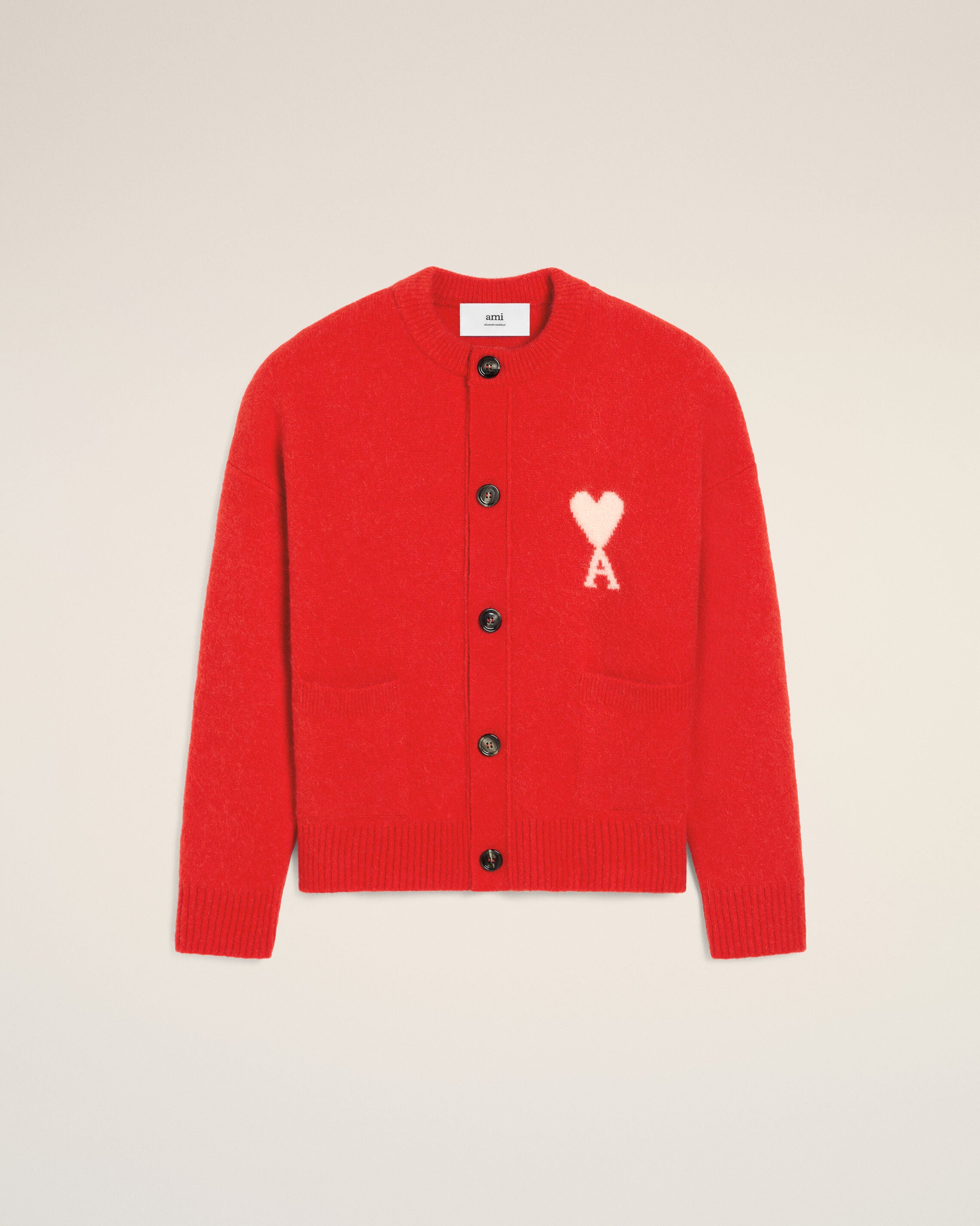 Amiparis Ami de Coeur カーディガン BLACK/RED Black Wool Ami De Coeur Cardigan | AMI PARIS