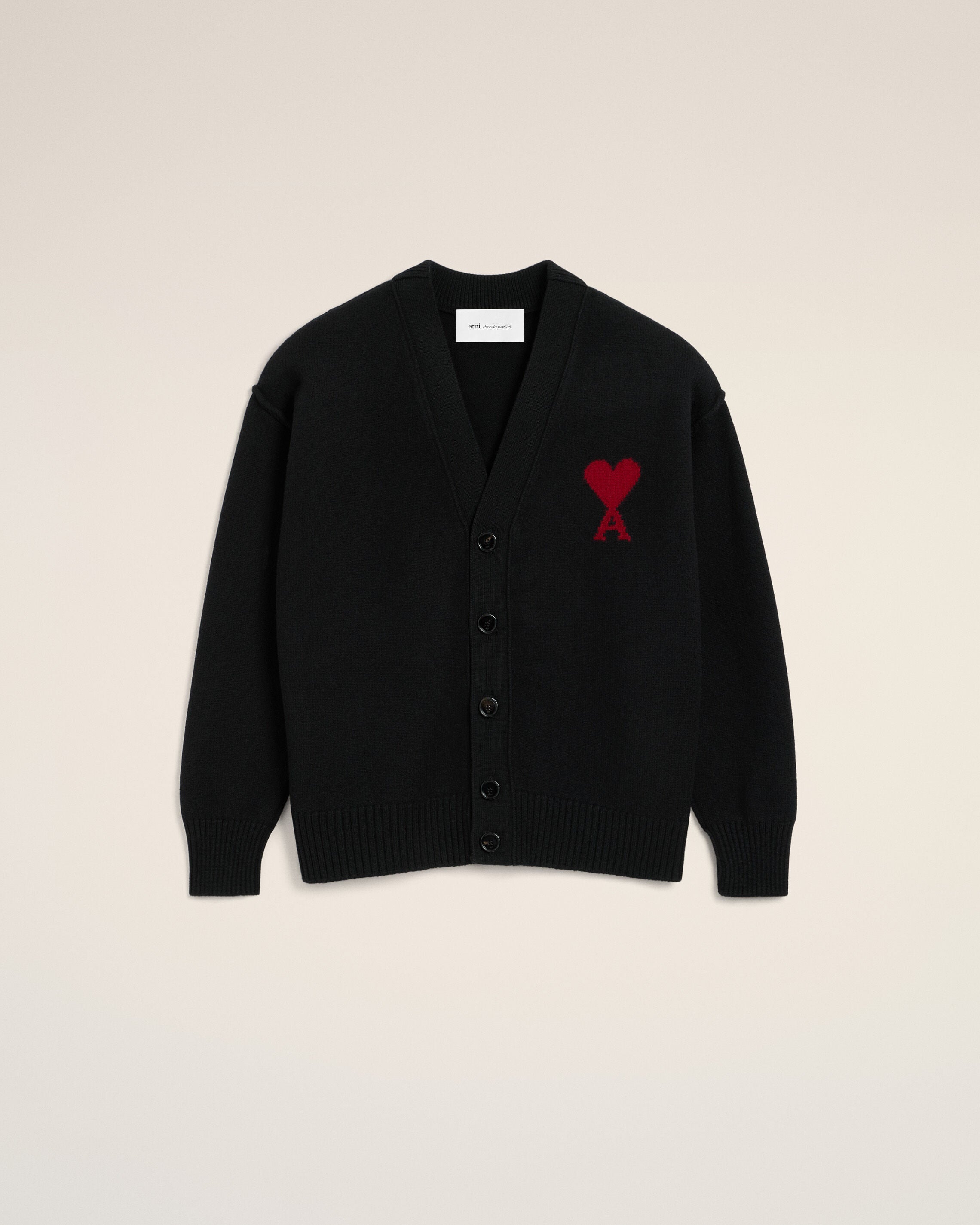 AMI Paris Ami de Coeur カーディガン BLACK/RED Black Wool Ami De Coeur Cardigan | AMI PARIS