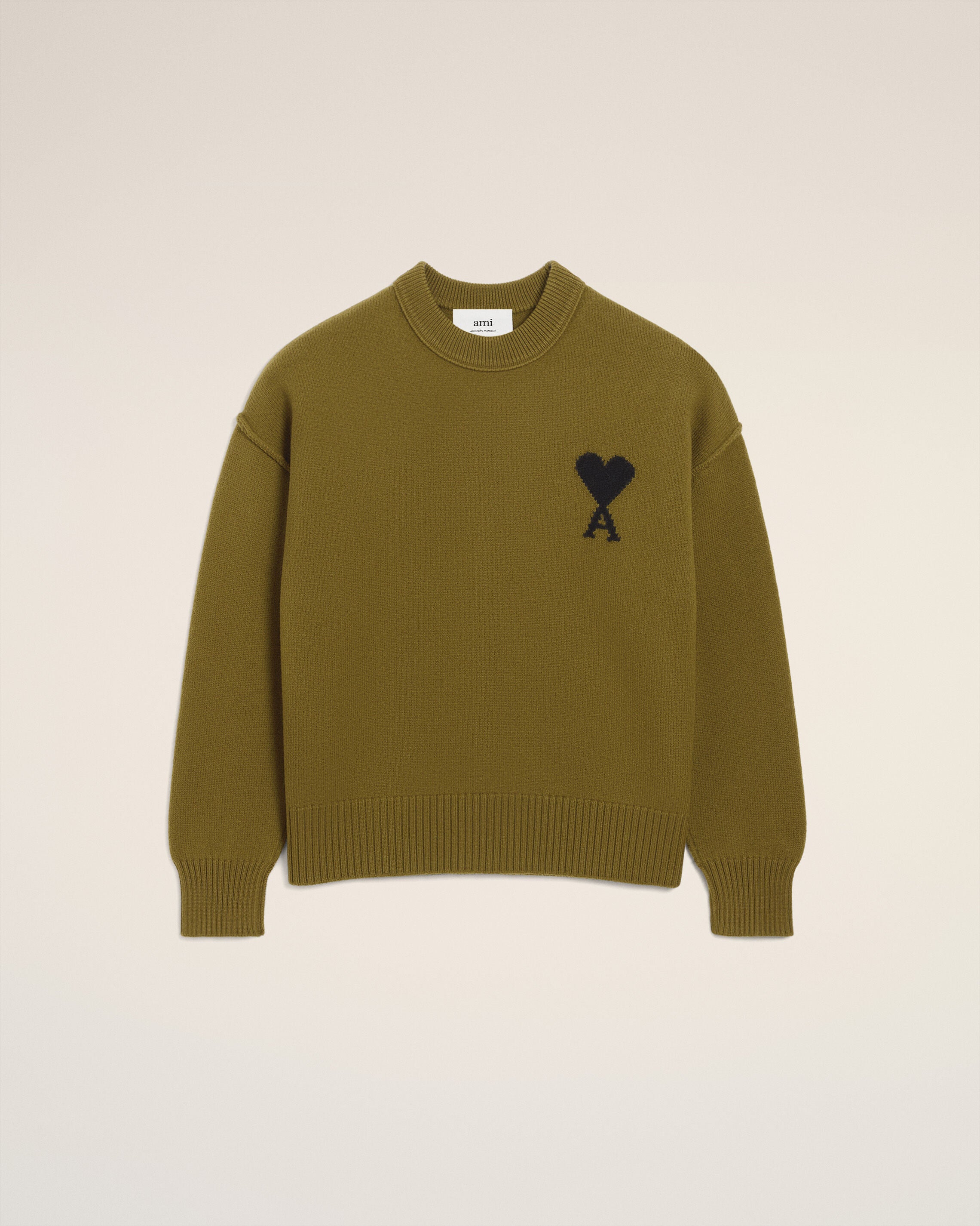 2988-BRONZE/BLACK Green Wool Ami De Coeur Crewneck Sweater | AMI PARIS