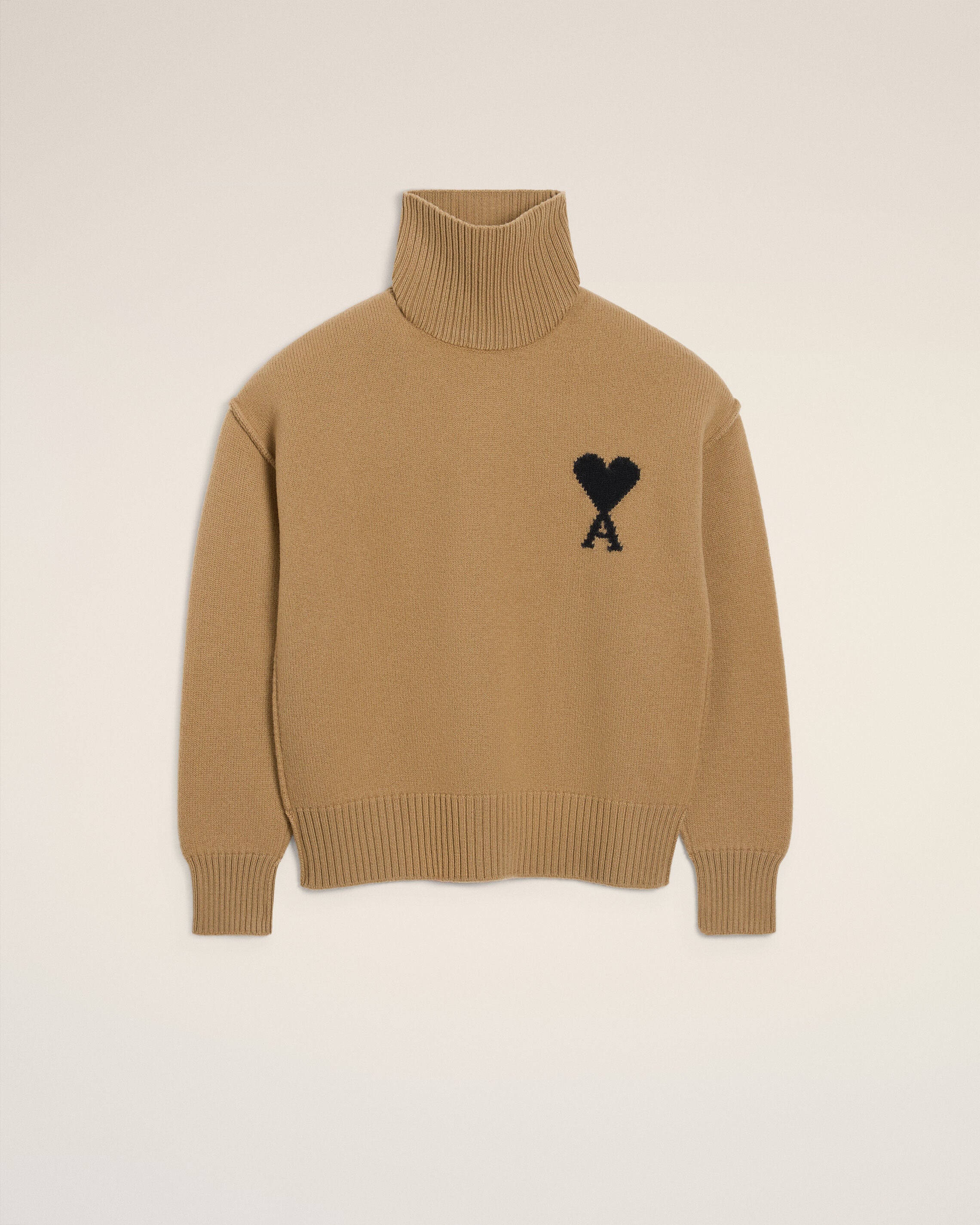 ブラウン ウール Ami De Coeur ファネルネック セーター キャメル