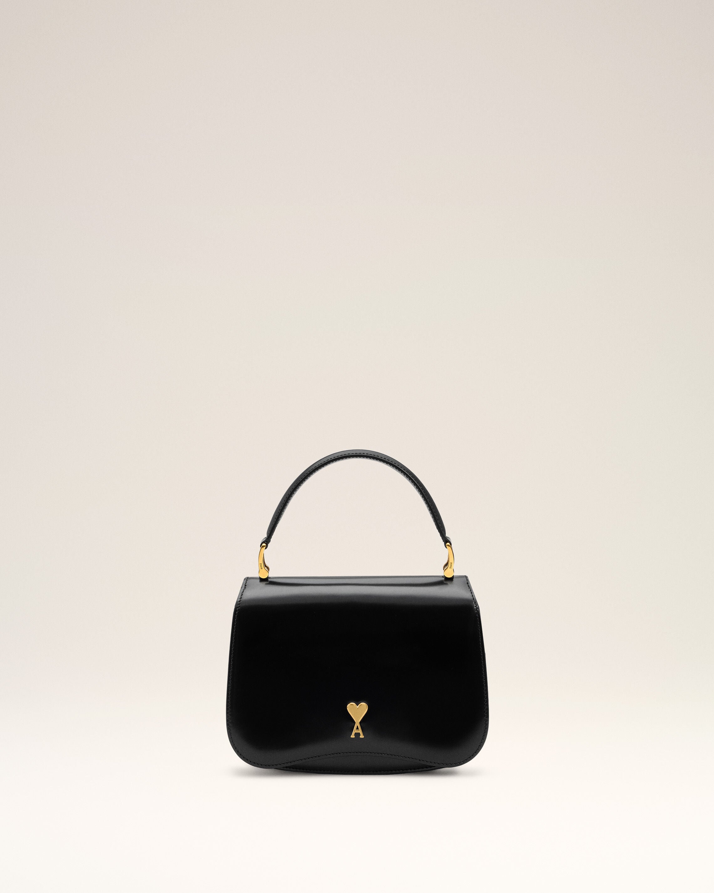 BLACK Black Glazed Leather Top Handle Paris Paris Bag | AMI PARIS