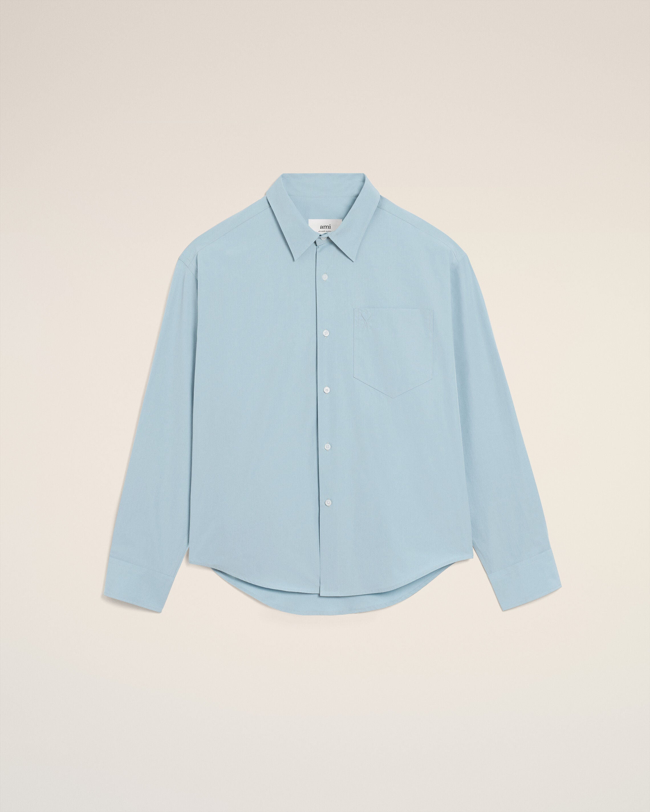 4506-SKY Blue Cotton Embossed Ami De Coeur Boxy Shirt | AMI PARIS