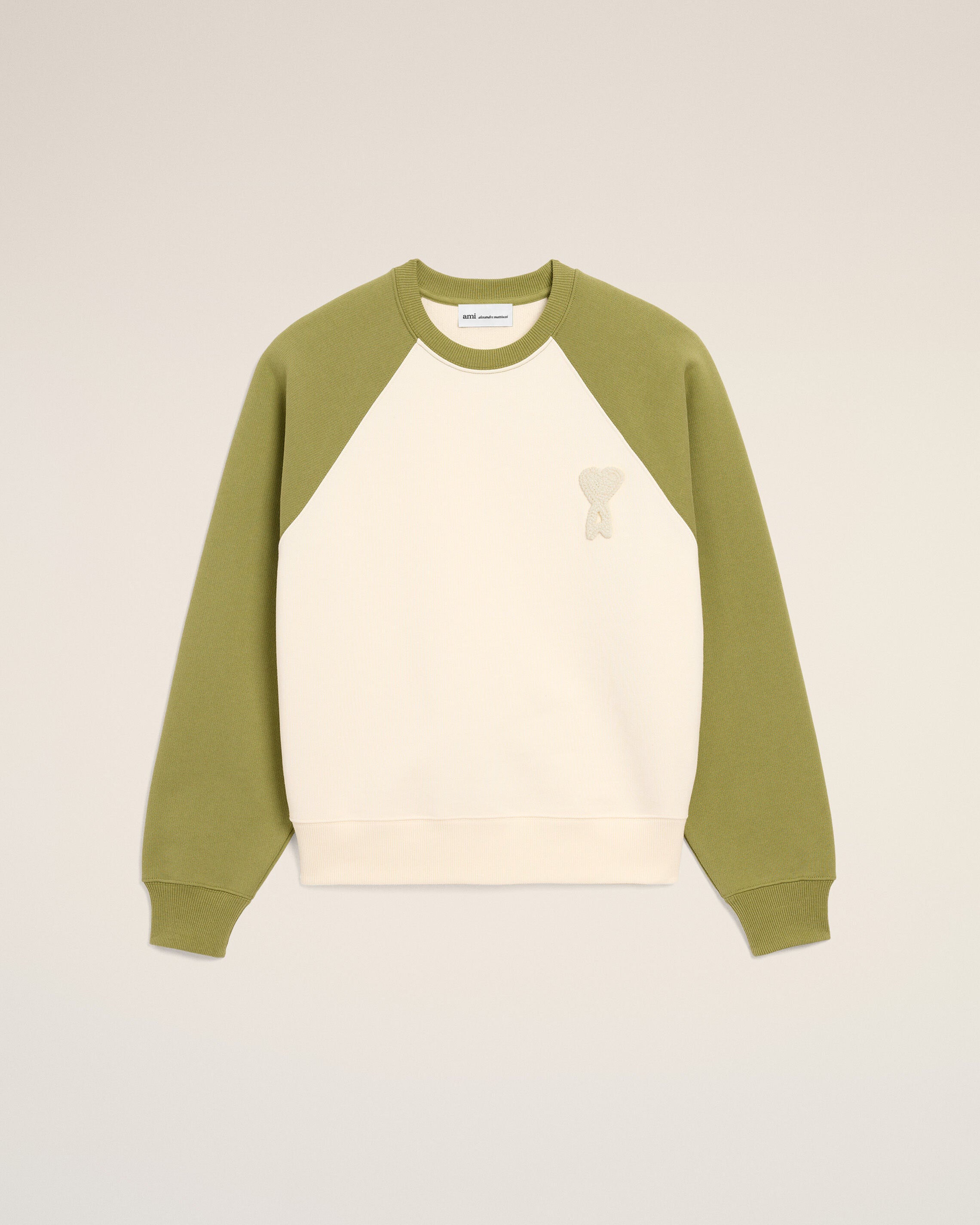 ホワイト＆グリーン コットンニット Ami De Coeur スウェットシャツ