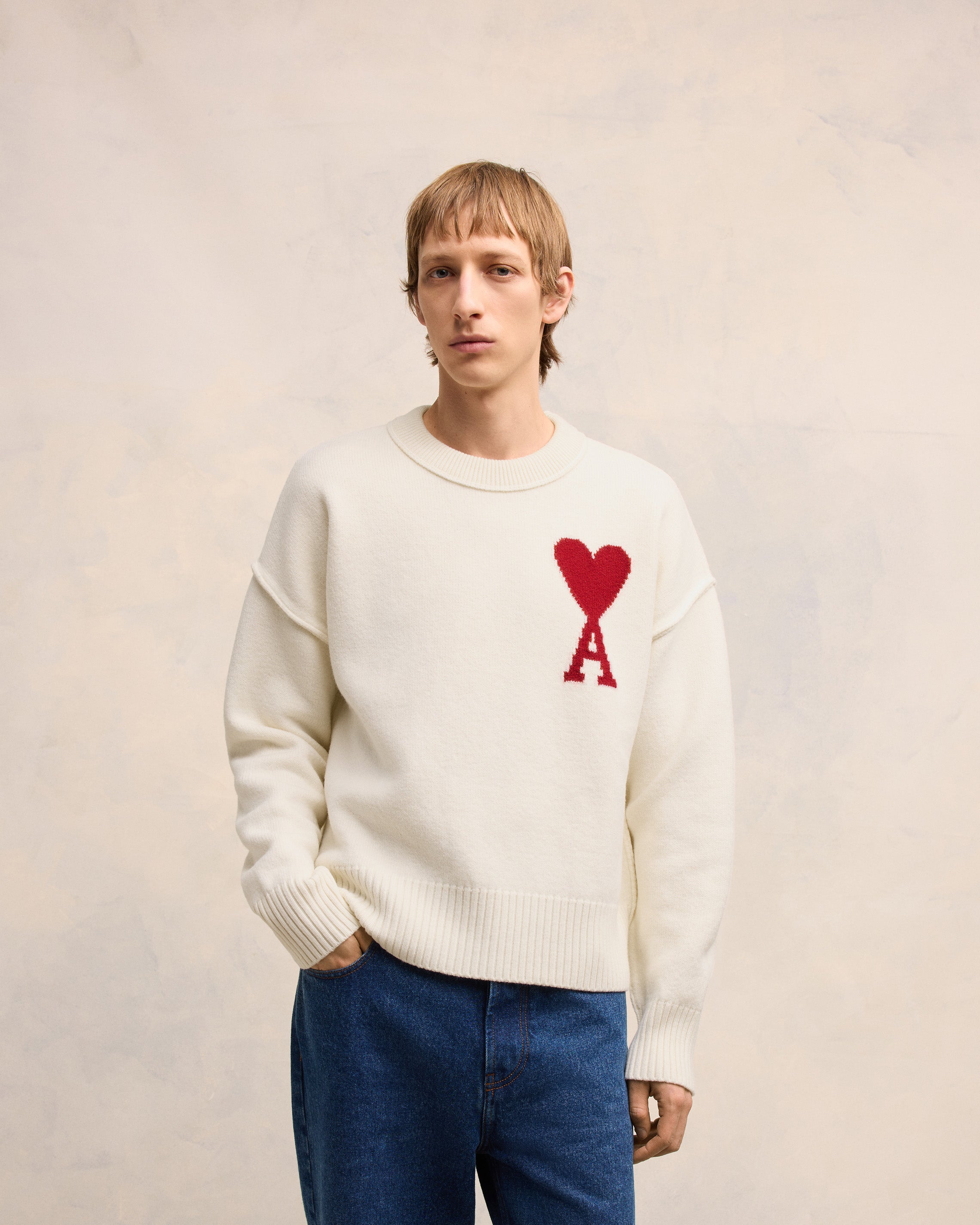 Off White Red Red Ami De Coeur Sweater AMI PARIS off-white-red-red-ami-de-coeur-sweater-ami-paris