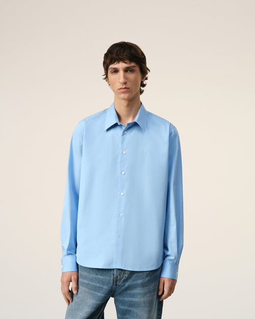 Camicia classica Ami de Coeur in cotone blu - 3 - Ami Paris