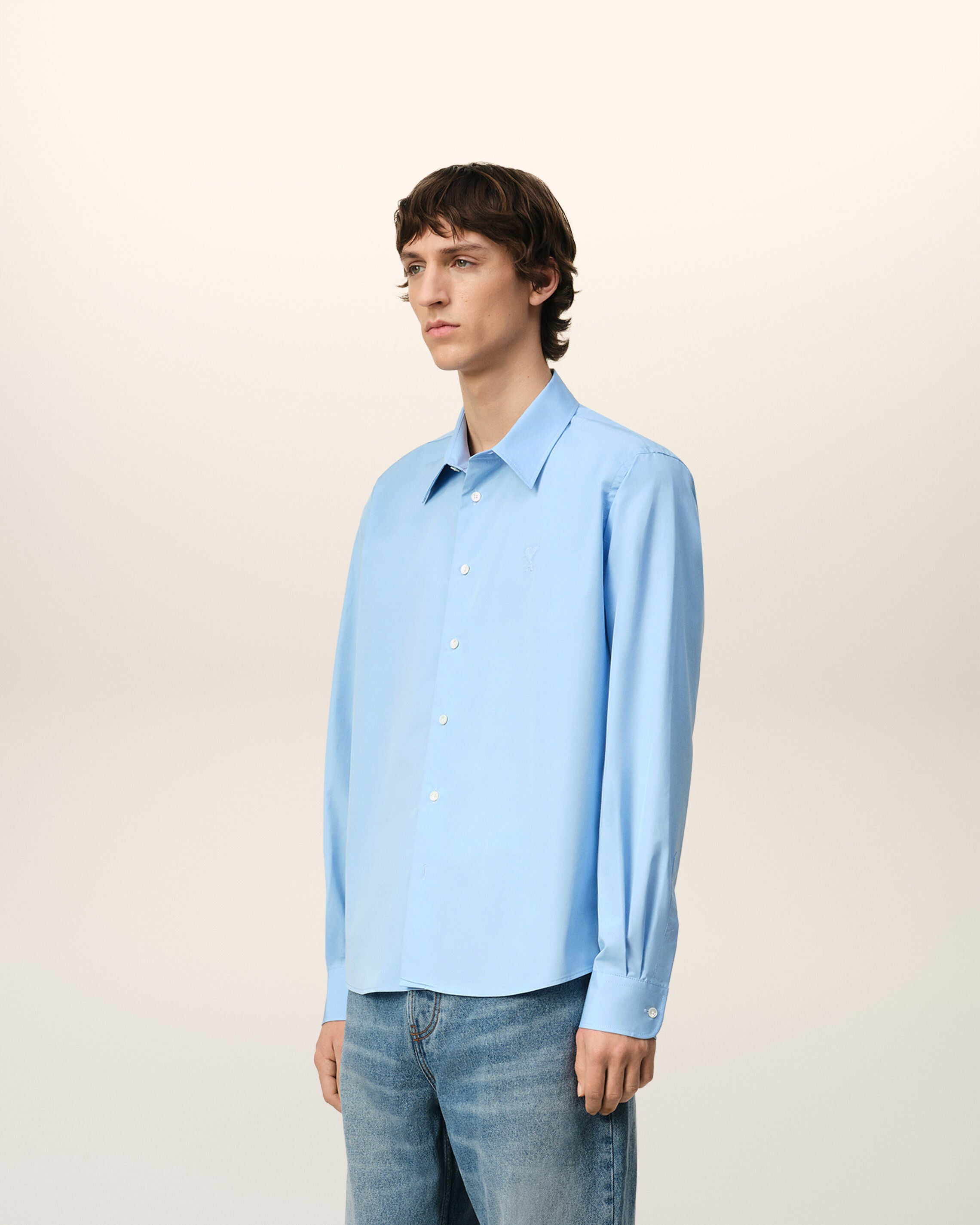 amiparis ライトブルー 長袖シャツ Sky Blue Button-Down Ami De Coeur Shirt | AMI PARIS
