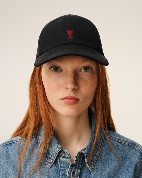                                    Black Cotton Ami De Coeur Embroidery Cap - 3                                 - Ami Paris