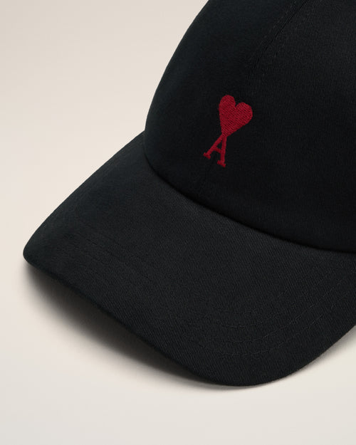 Black Cotton Ami De Coeur Embroidery Cap - 9 - Ami Paris