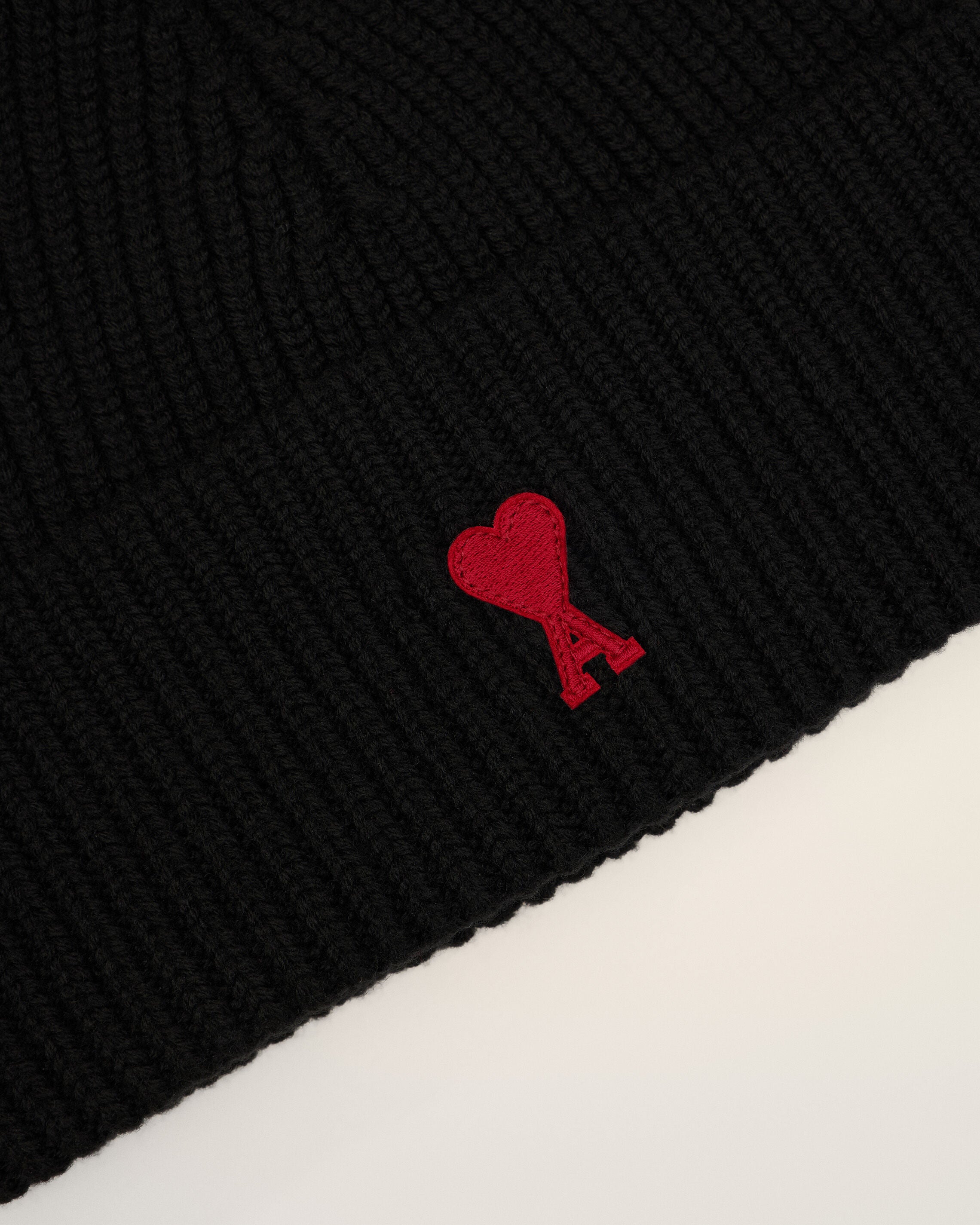 Black Wool Beanie With Ami De Coeur - 3