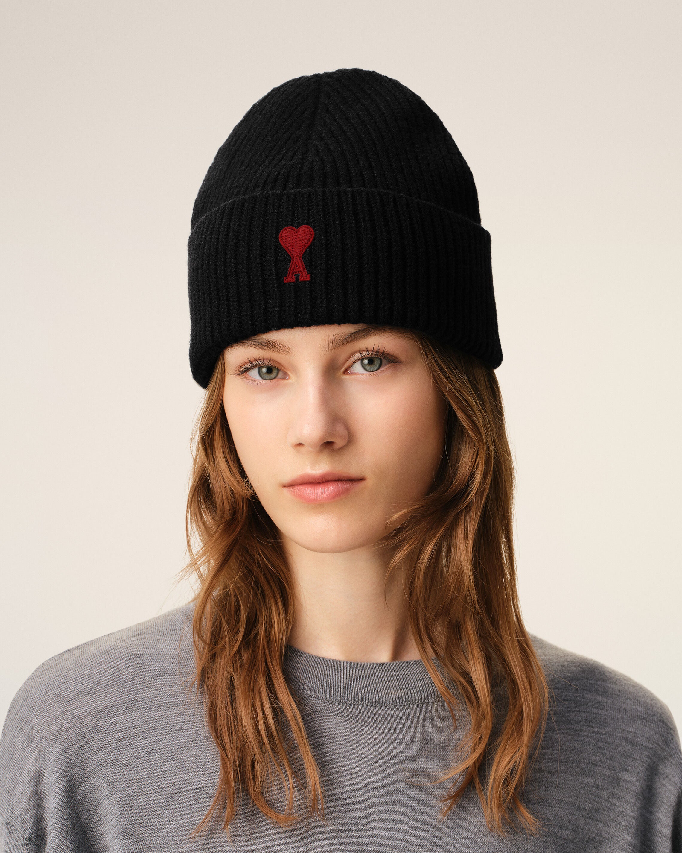Black Wool Beanie With Ami De Coeur - 8
