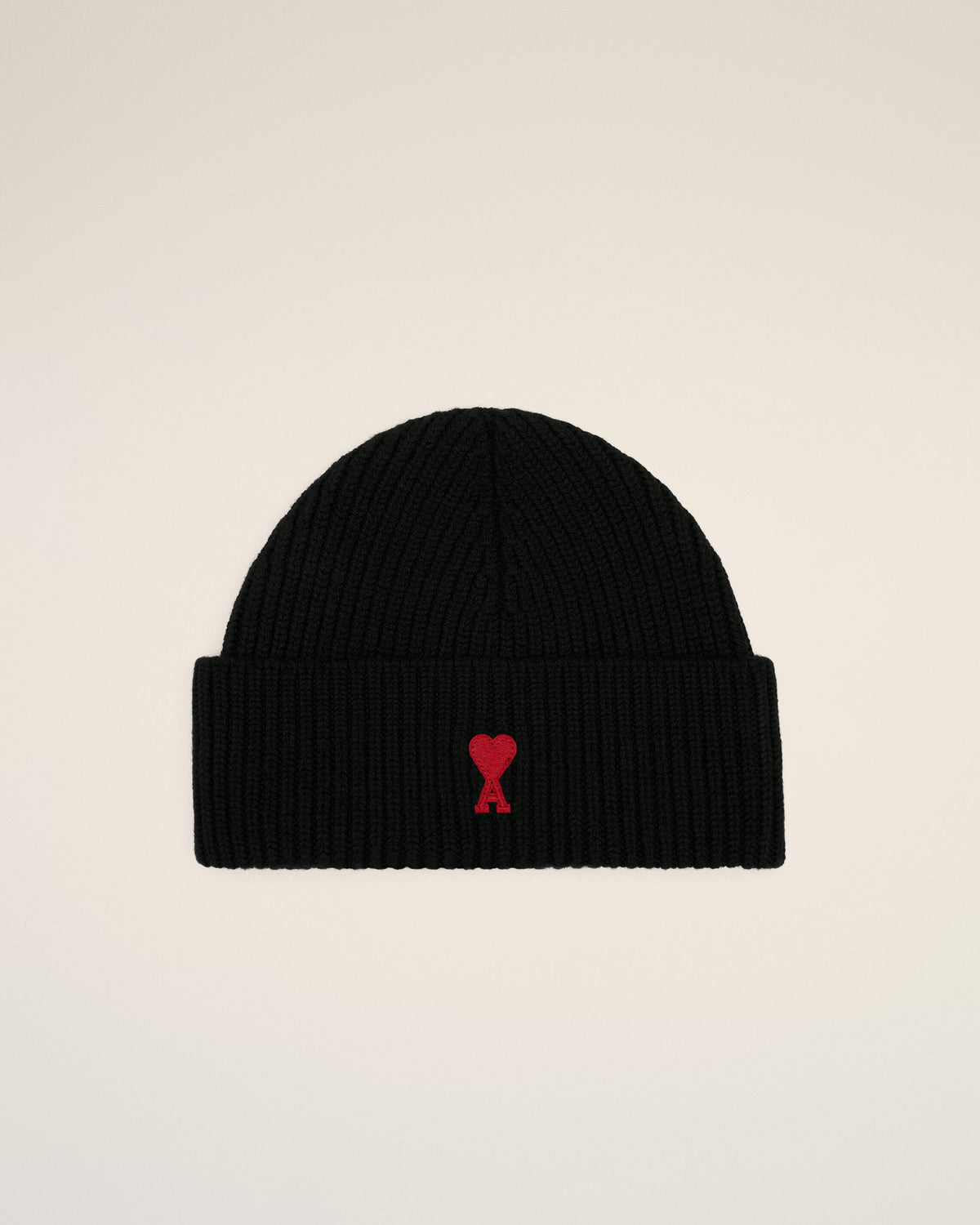 Black Wool Beanie With Ami De Coeur - 1