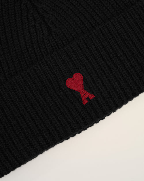 Black Wool Beanie With Contrasted Ami De Coeur - 3 - Ami Paris