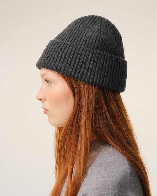 Grey Wool Beanie With Contrasted Ami De Coeur - 11 - Ami Paris