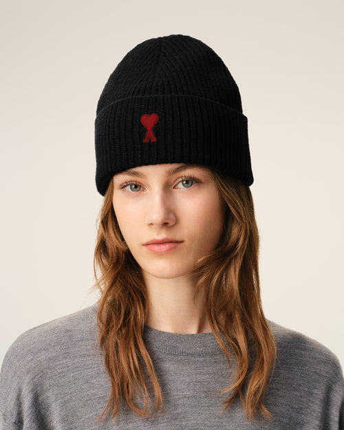                                     Black Wool Beanie With Contrasted Ami De Coeur - 3                                 - Ami Paris