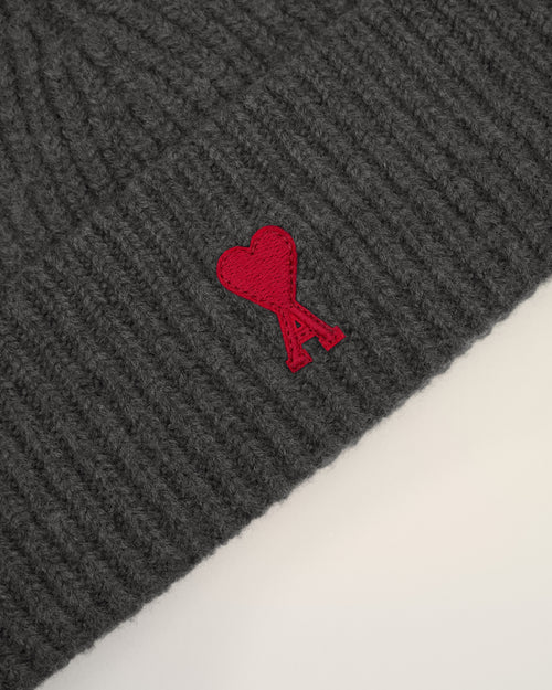 Grey Wool Beanie With Ami De Coeur - Woman - 9 - AMI Paris - Ami Paris