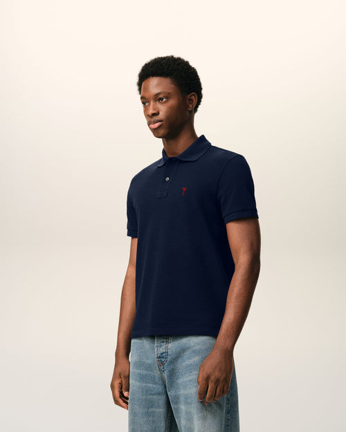 Blue Cotton Red Ami De Coeur Polo Shirt - Man - 6 - AMI Paris - Ami Paris