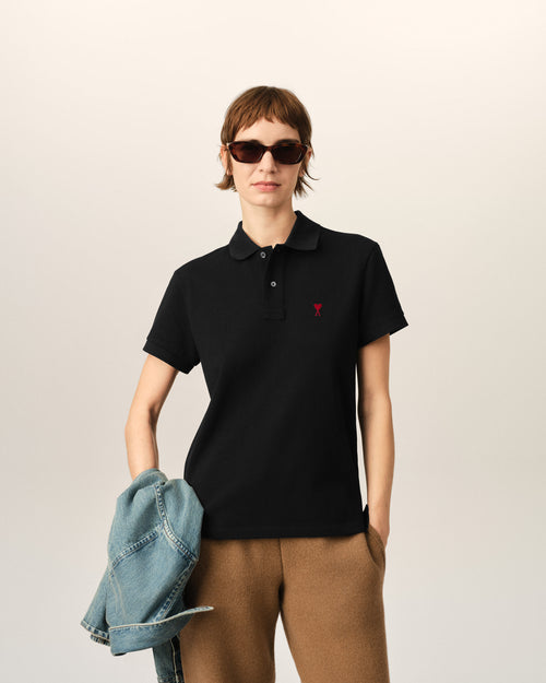Black Cotton polo with Ami De Coeur - Woman - 8 - AMI Paris - Ami Paris