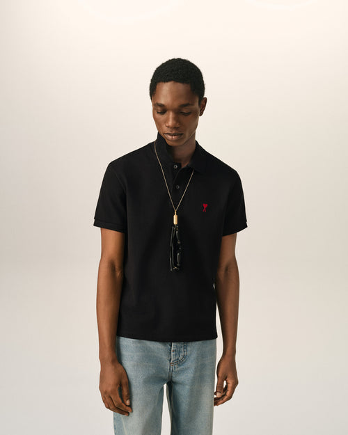 Black Cotton polo with Ami De Coeur - Man - 2 - AMI Paris - Ami Paris