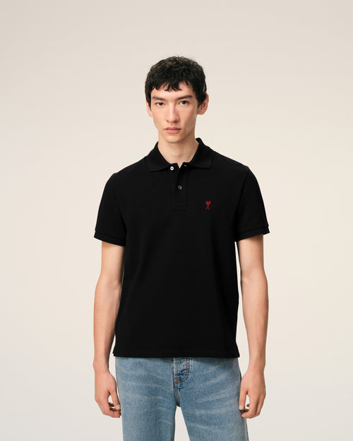 Black Cotton Red Ami De Coeur Polo Shirt - Man - 3 - AMI Paris - Ami Paris
