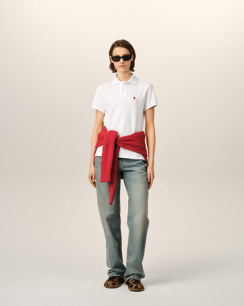 White Cotton polo with Ami De Coeur - Woman - 9 - AMI Paris - Ami Paris