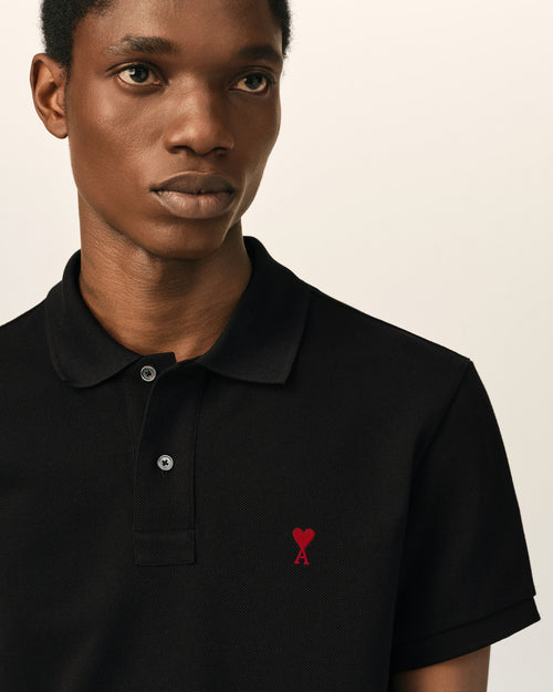 Black Cotton polo with Ami De Coeur - Man - 4 - AMI Paris - Ami Paris