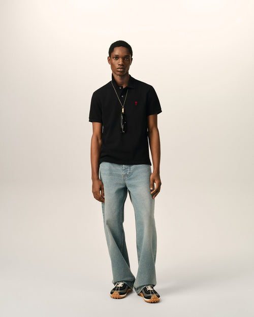 Polo Ami de Cœur in cotone nero - Uomo - 3 - AMI Paris - Ami Paris