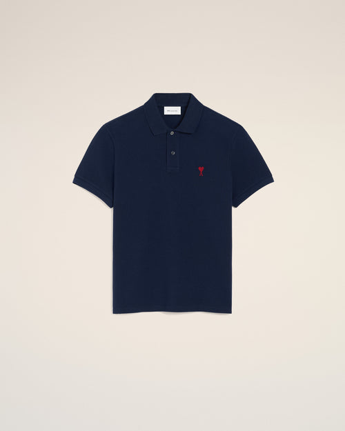 Blue Cotton Red Ami De Coeur Polo Shirt - 7 - Ami Paris