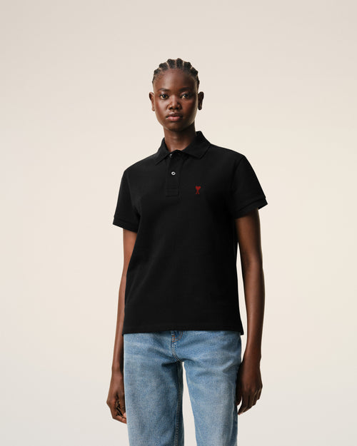 Black Cotton Red Ami De Coeur Polo Shirt - Woman - 9 - AMI Paris - Ami Paris