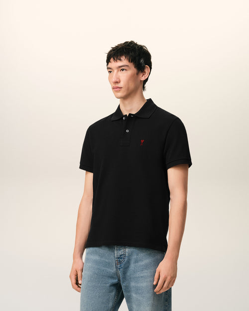 Black Cotton Red Ami De Coeur Polo Shirt - Man - 6 - AMI Paris - Ami Paris