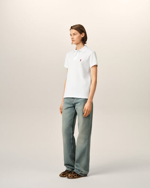 White Cotton polo with Ami De Coeur - Woman - 12 - AMI Paris - Ami Paris