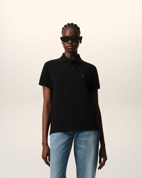 Black Cotton Red Ami De Coeur Polo Shirt - Woman - 8 - AMI Paris - Ami Paris