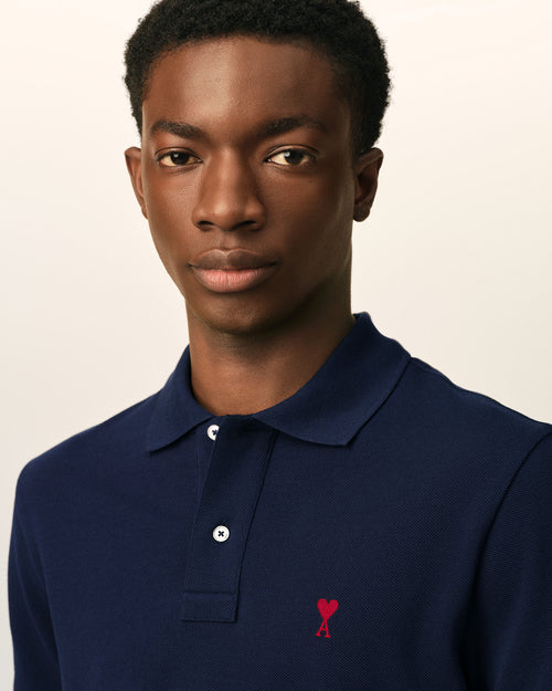 Blue Cotton polo with Ami De Coeur - Man - 4 - AMI Paris - Ami Paris