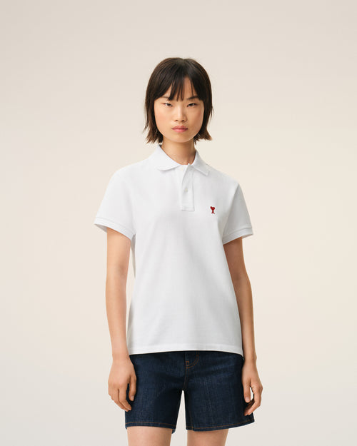 White Cotton Red Ami De Coeur Polo Shirt - 9 - Ami Paris