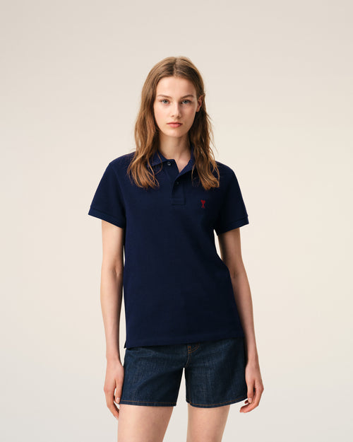 Blue Cotton Red Ami De Coeur Polo Shirt - Woman - 9 - AMI Paris - Ami Paris