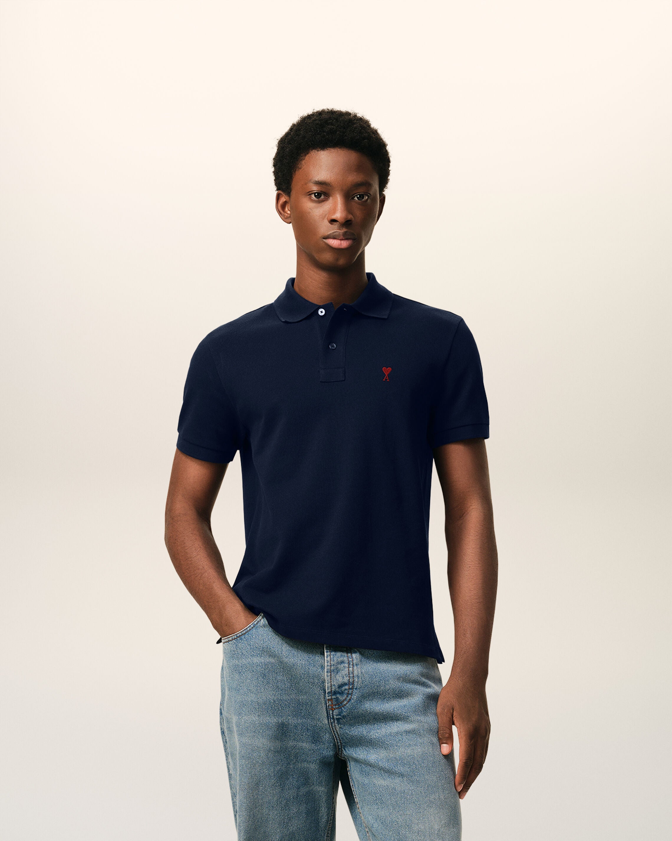 新品未使用　ami ネイビー ポロシャツ ハート刺繍 Night Blue Ami De Coeur Polo Shirt | AMI PARIS