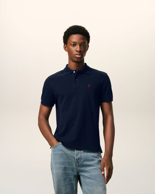 Blue Cotton Red Ami De Coeur Polo Shirt - 1 - Ami Paris