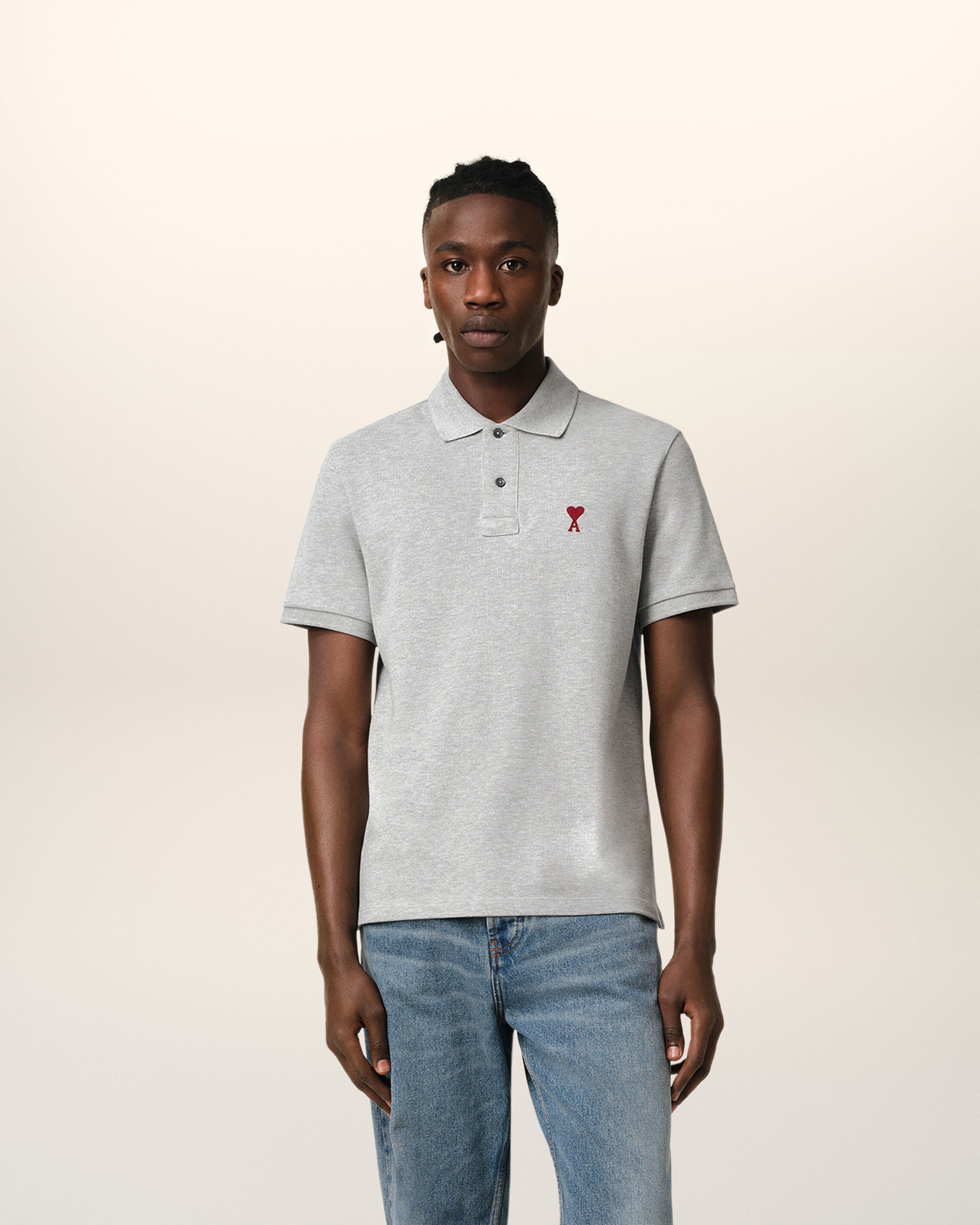 Heather Ash Grey Ami De Coeur Polo Shirt | AMI PARIS