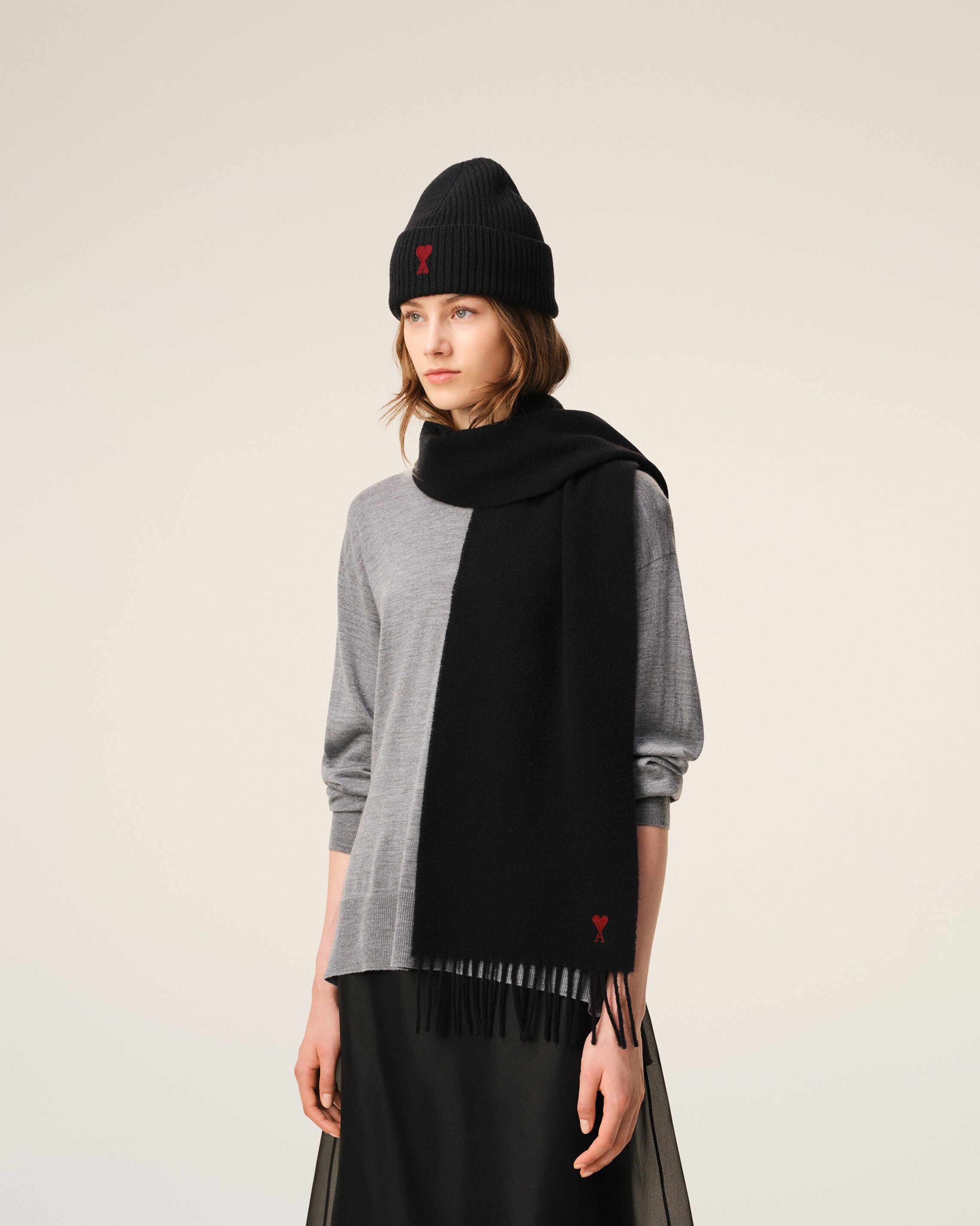 BLACK Red Ami de Coeur Scarf | AMI PARIS