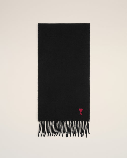 Black wool scarf with Ami de Coeur - Man - 1 - AMI Paris - Ami Paris