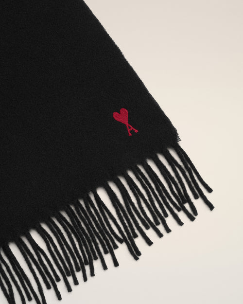 Black wool scarf with Ami de Coeur - Man - 2 - AMI Paris - Ami Paris
