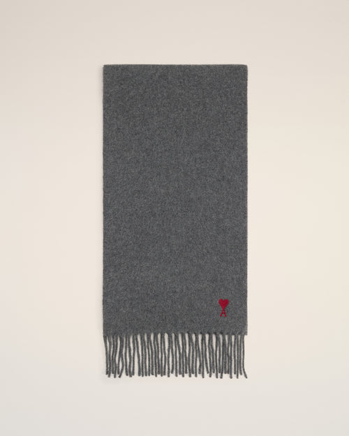 Grey wool scarf with Ami de Coeur - Man - 1 - AMI Paris - Ami Paris