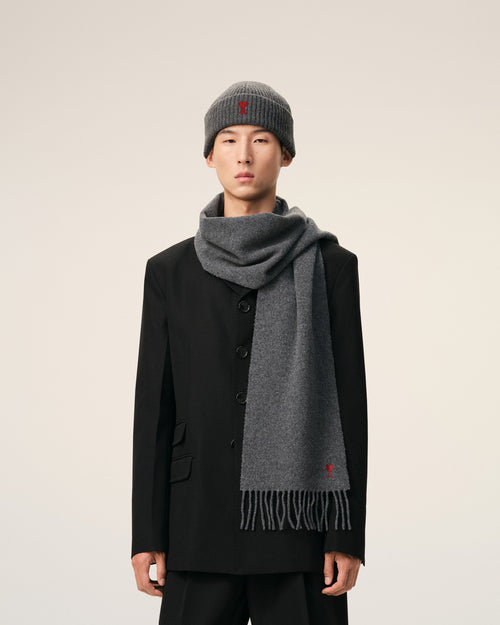 Grey Wool Red Ami De Coeur Scarf - 2 - Ami Paris
