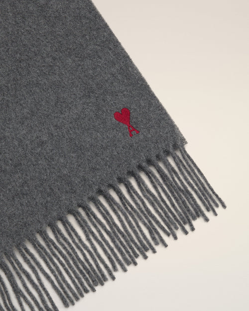 Grey Wool Red Ami De Coeur Scarf - 6 - Ami Paris