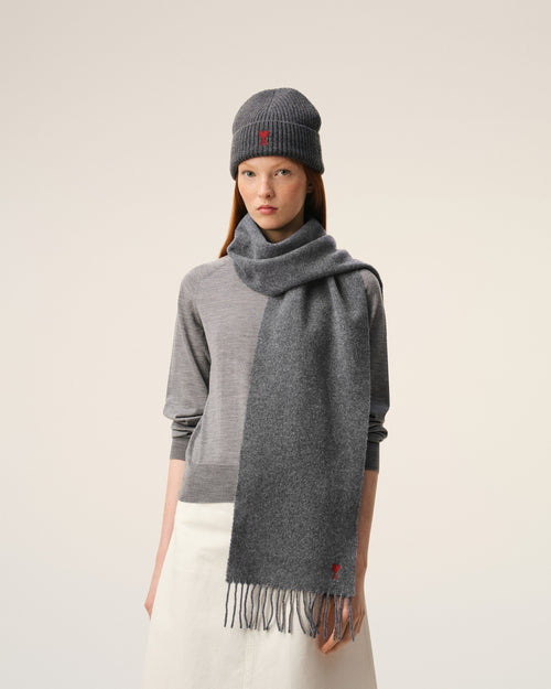 Grey Wool Red Ami De Coeur Scarf - 4 - Ami Paris